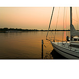   Sonnenuntergang, See, Segelboot