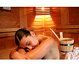  Young woman, Sweating, Sauna