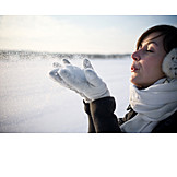   Young woman, Snow, Winterly, Blowing