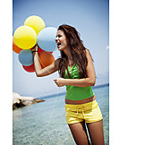   Junge frau, Luftballon, Strandparty