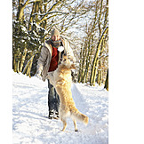   Man, Dog, Winter walk