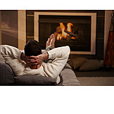   Man, Domestic life, Comfortable, Fireplace