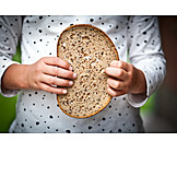   Holding, Child's hand, Slice of bread