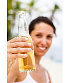   Young Woman, Indulgence & Consumption, Beer, Beer Bottle, Cheers
