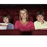   Movie Theater, Family, Spectator, Camera Film, Popcorn, Cinema Visit