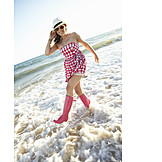   Young Woman, Summer, Vacation, Beach Walking