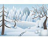  Winter landscape, Illustration, Snow fall