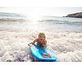   Girl, Happy, Waves, Surfing