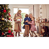   Christmas, Greeting, Hug, Grandparent, Grandchildren
