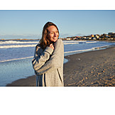   Young woman, Smiling, Happy, Beach, Sea