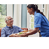   Senior, Smiling, Old Nurse, Old Care, Bringing, Lunch