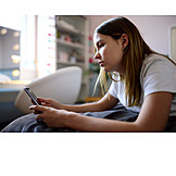   Teenager, Home, Serious, Online, Smart Phone