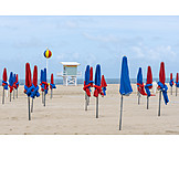   Strand, Sonnenschirm, Normandie, Nebensaison