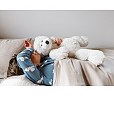   Child, Bed, Teddy Bear, Waking Up
