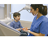   Child, Smiling, Patient, Explaining, Dentist, Teeth Brushing
